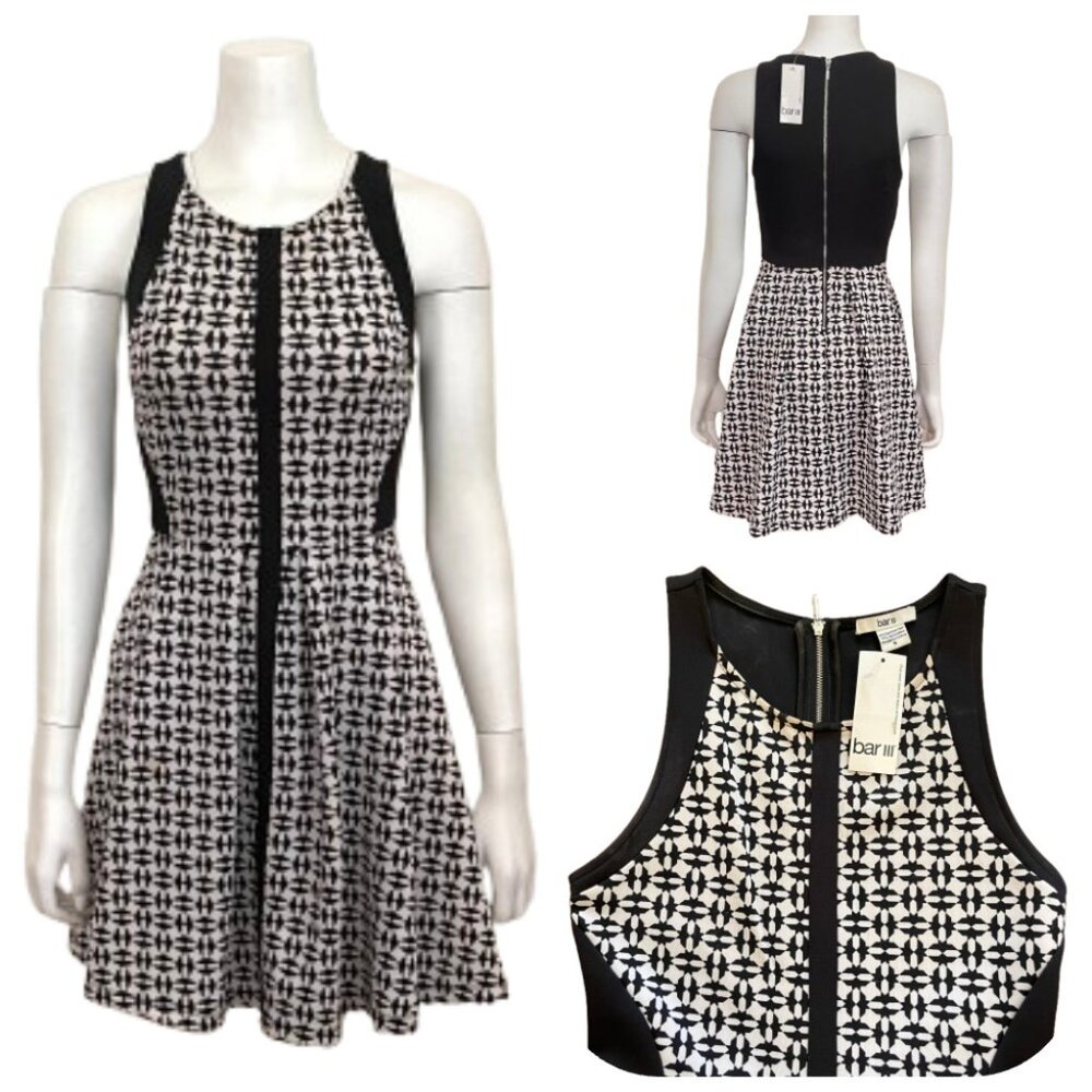 NWT Bar III Amsterdam anthracite combo A-Line dress with pockets